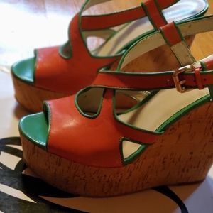 NEW Nine West Leather Pink And Green Sandals Sz 8